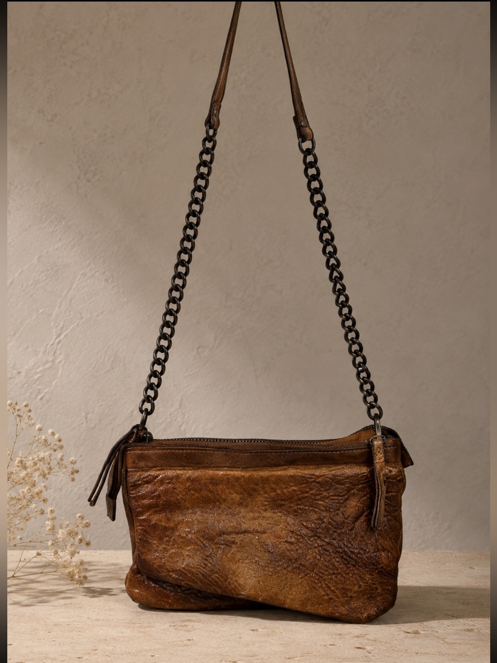Vintage Brown Shoulder Bag with Chain Strap